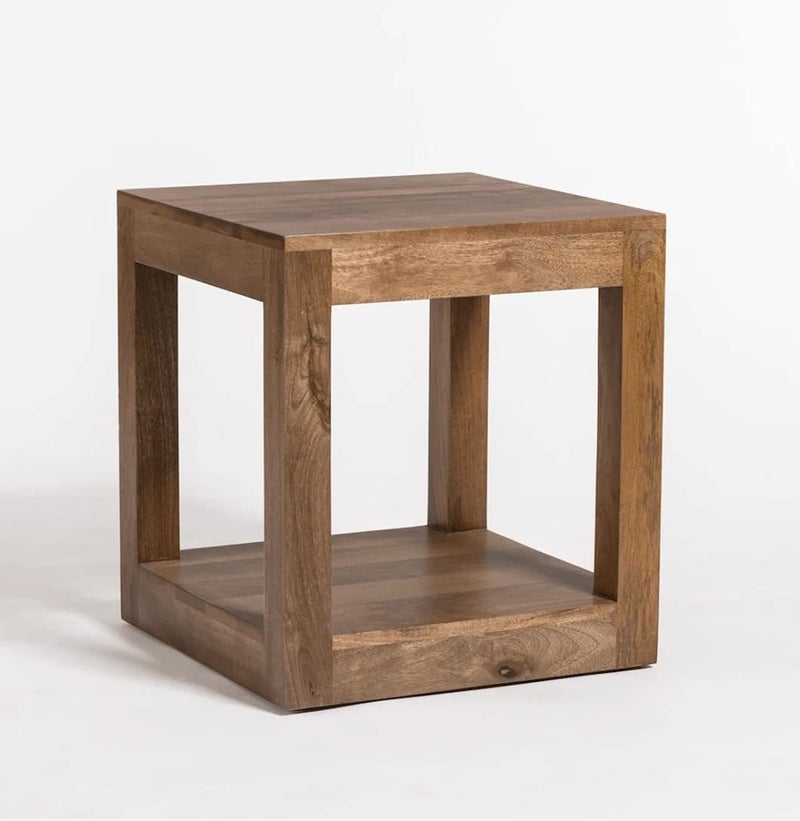 Streem Solid Sheesham Wood Lamp Side Table with Lower Shelf (Style-01) Brown - Image 4