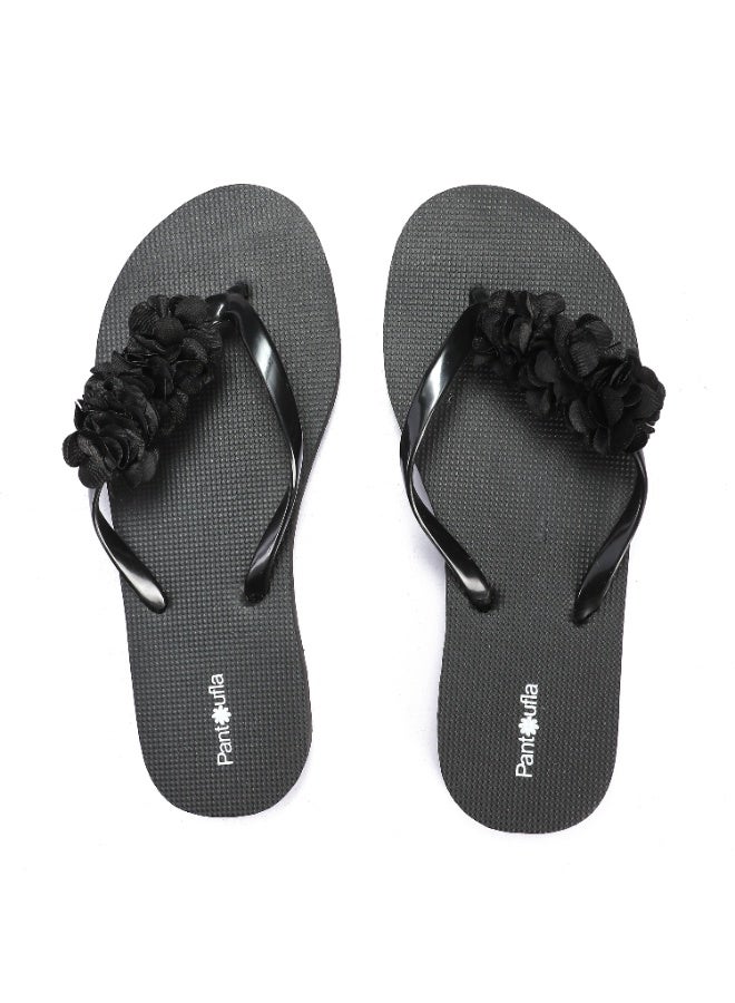 بنتوفلا شبشب صيفي هاندميد فلور اسود - Image 1