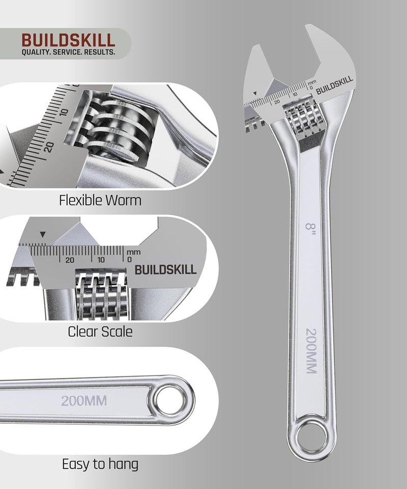 BUILDSKILL BUILDSKILL 8 200mm Adjustable wrench Chrome Vanadium Steel Professional Home Use Single sided Rust resistant plumbing tools Adjustable spanner with lasered scale 6 months warranty  - Image 4