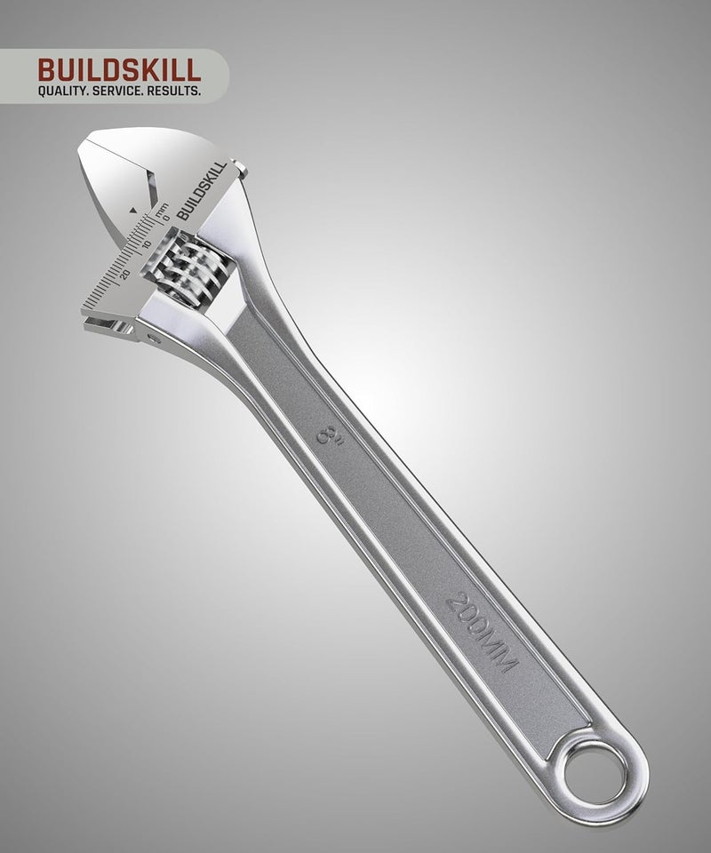 BUILDSKILL BUILDSKILL 8 200mm Adjustable wrench Chrome Vanadium Steel Professional Home Use Single sided Rust resistant plumbing tools Adjustable spanner with lasered scale 6 months warranty  - Image 2