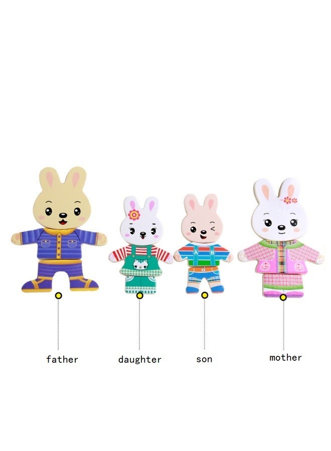 Four Rabbits Change Clothes Dress Up Wooden Puzzle Children's Educational Early Education Toy - Image 3