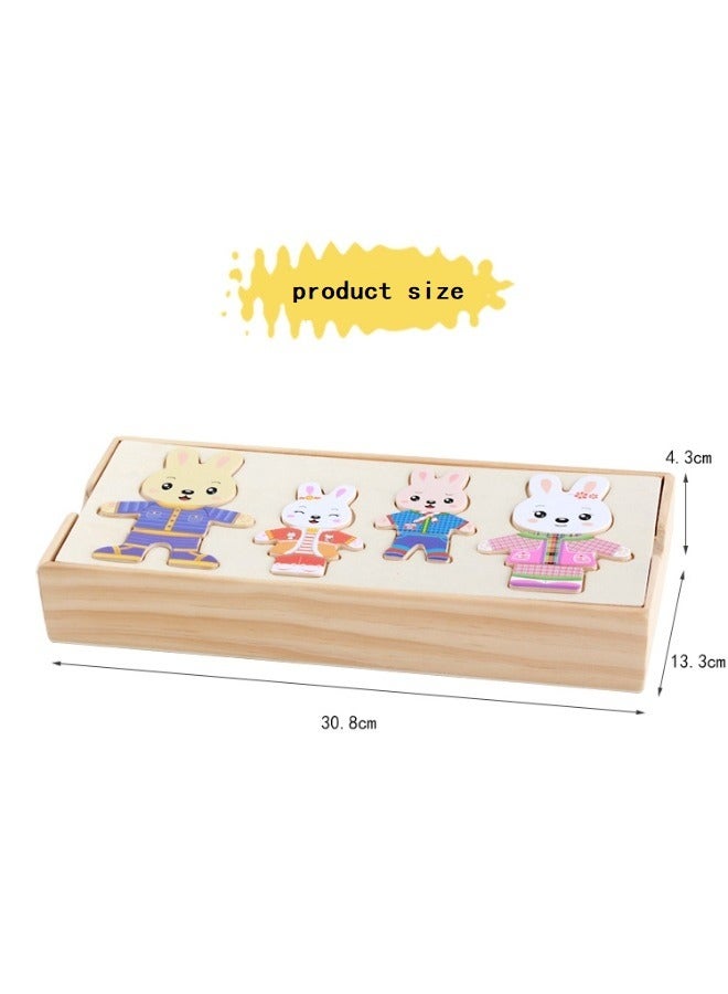 Four Rabbits Change Clothes Dress Up Wooden Puzzle Children's Educational Early Education Toy - Image 2