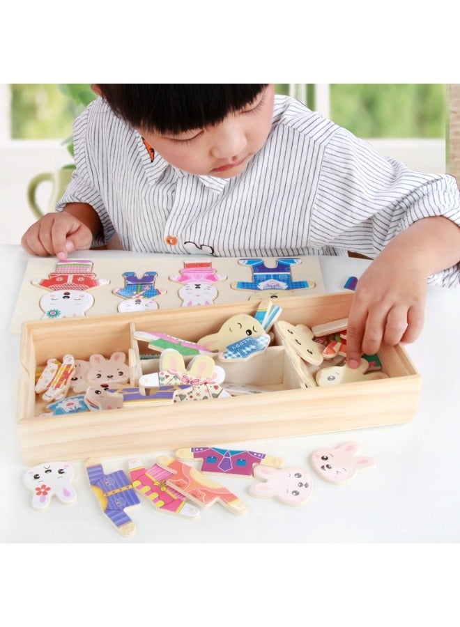 Four Rabbits Change Clothes Dress Up Wooden Puzzle Children's Educational Early Education Toy - Image 4