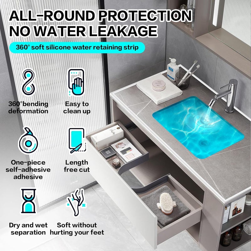 حاجز دش قابل للطي ونظام لاحتجاز المياه لمنع تسربها خارج الحدود المحددة (مناسب لطاولة الغسيل، نوع L، مزود بنمط موجي، طول 2 متر) - Image 4