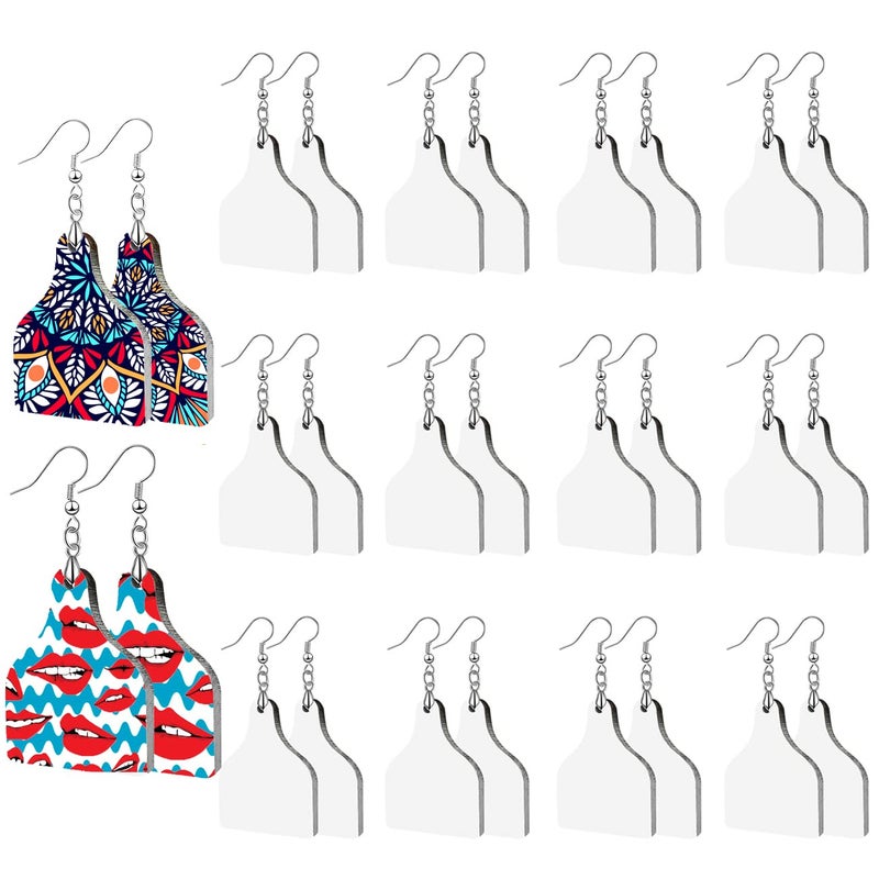 24 Pieces Sublimation Blank Earrings EFFIET Cow Tags Shape Sublimation Printing Earrings Unfinished Heat Transfer Earring Pendant with Earring Hooks and Jump Rings for Jewelry DIY Making