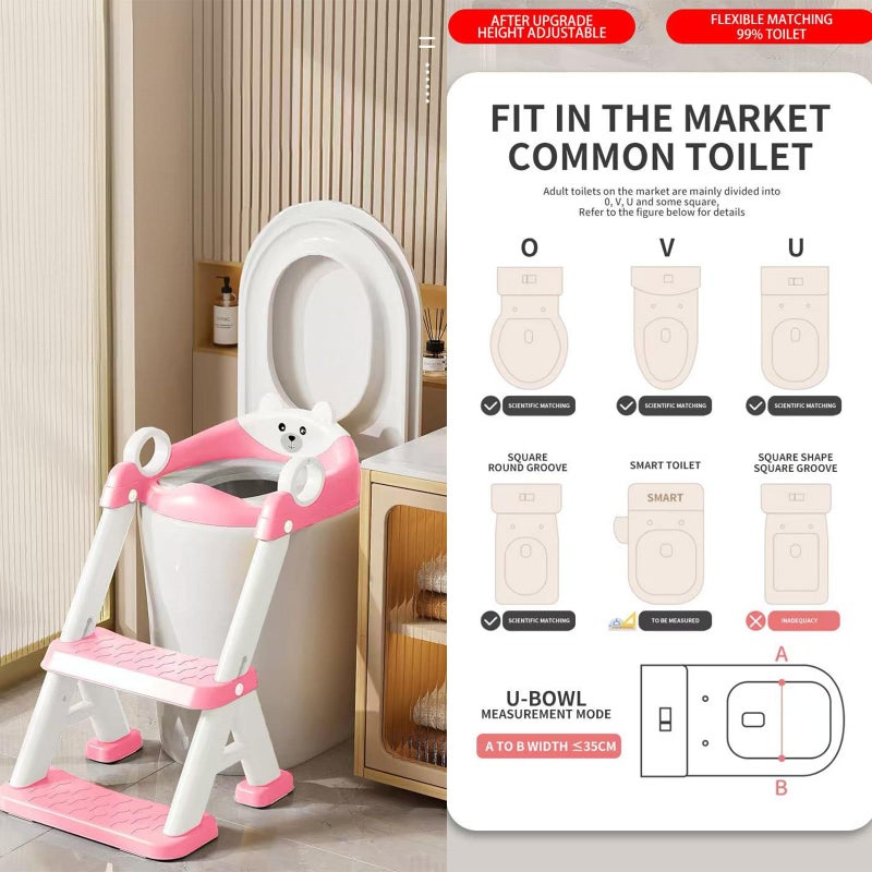 PandaEar Toilet Potty Training Seat with Step Stool Ladder, Comfortable Safe Potty Seat with Anti-Slip Pads Ladder & Bear Design for Kids Boys Toddlers -Pink - Image 4