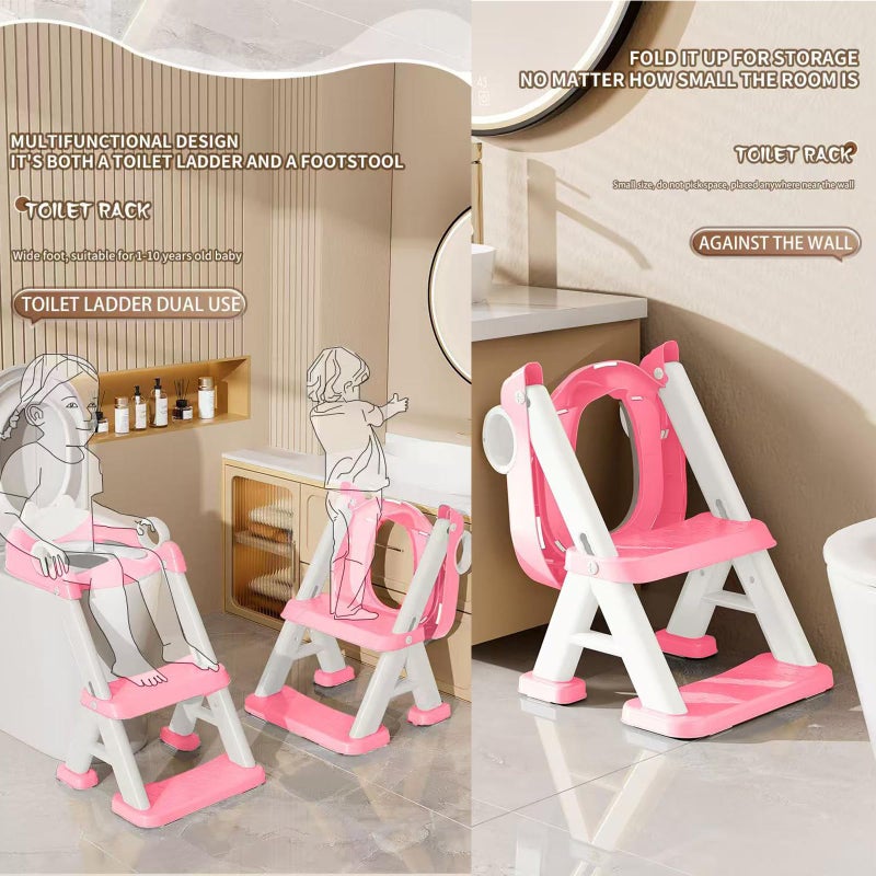 PandaEar Toilet Potty Training Seat with Step Stool Ladder, Comfortable Safe Potty Seat with Anti-Slip Pads Ladder & Bear Design for Kids Boys Toddlers -Pink - Image 5