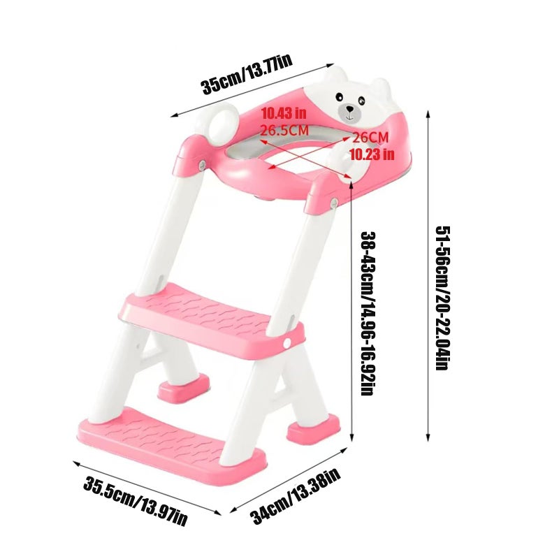 PandaEar Toilet Potty Training Seat with Step Stool Ladder, Comfortable Safe Potty Seat with Anti-Slip Pads Ladder & Bear Design for Kids Boys Toddlers -Pink - Image 2