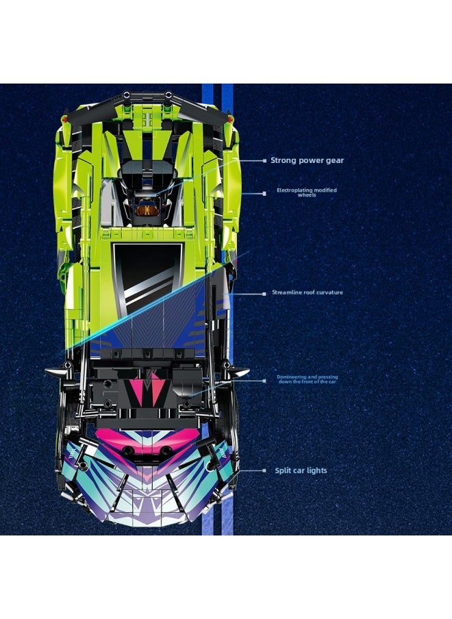 Generic - Cyberpunk Lamborgan Green Cow Building Blocks Black Samurai V12 Remote Control Car Boy Assembled Toy Car-Color:Container Version Green Lamborghini + Dynamic + Display Box - Image 1