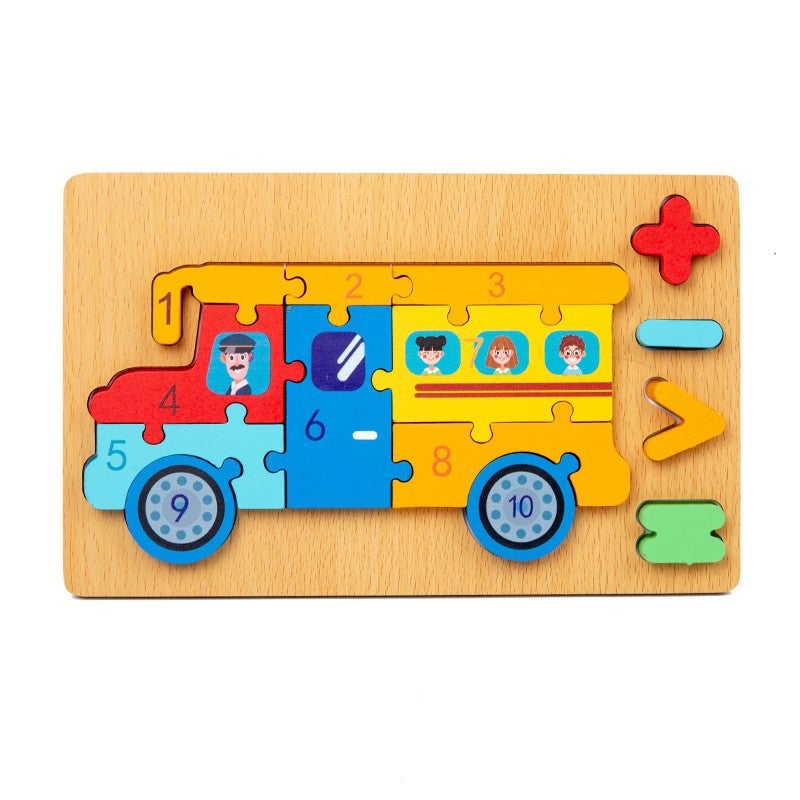 Wooden 3D Three-Dimensional Buckle Figure Three-Dimensional Jigsaw Puzzle Kindergarten Early Education Animal Digital Traffic Jigsaw Puzzle Toy - Image 1