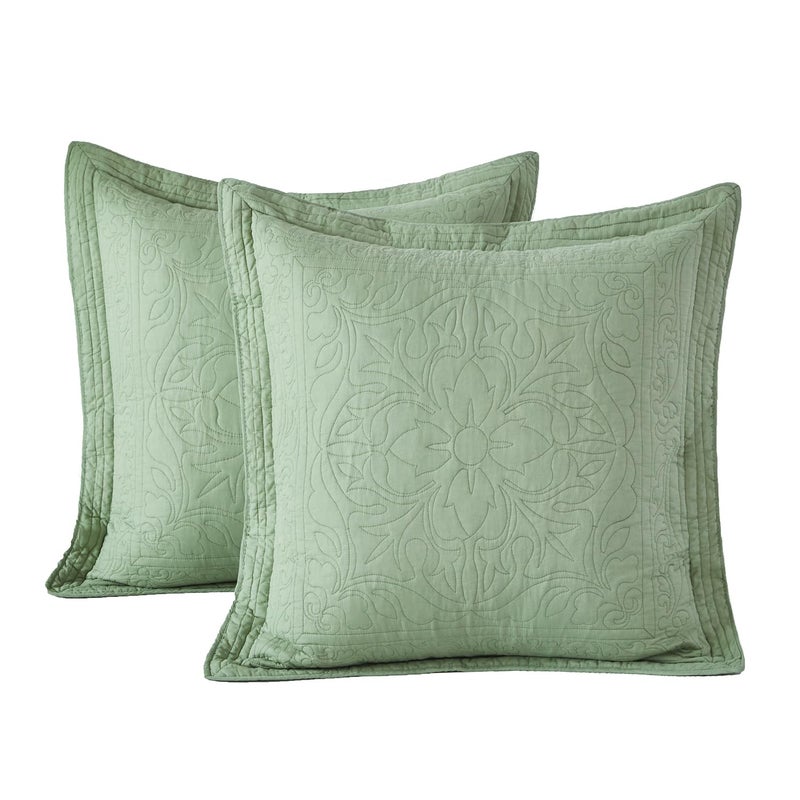 WINLIFE WINLIFE 100% Cotton Quilted Euro Sham Covers  2 Pack Cotton 26 ' ' x 26 ' ' Pillow Covers  Soft and Breathable Euro Shams  Square Pillow Shams  Sage Green  - Image 1