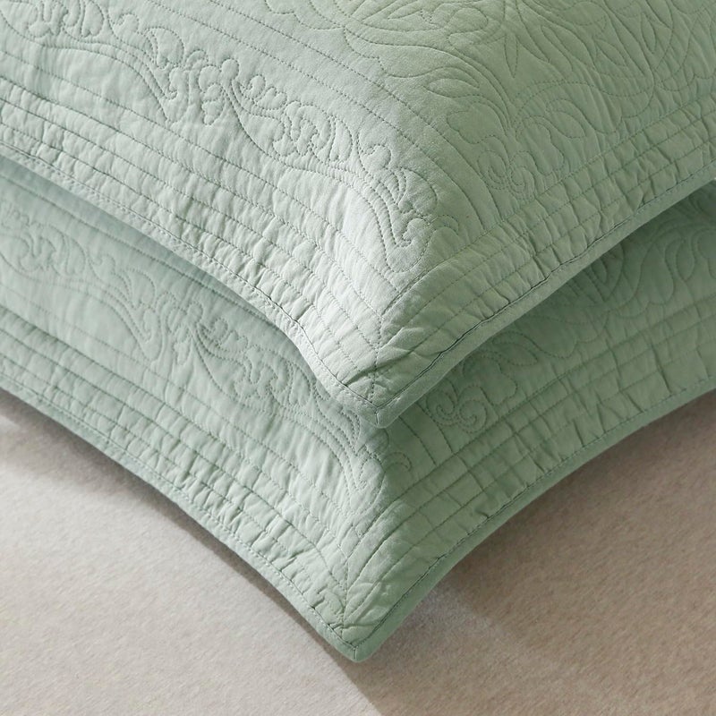 WINLIFE WINLIFE 100% Cotton Quilted Euro Sham Covers  2 Pack Cotton 26 ' ' x 26 ' ' Pillow Covers  Soft and Breathable Euro Shams  Square Pillow Shams  Sage Green  - Image 5