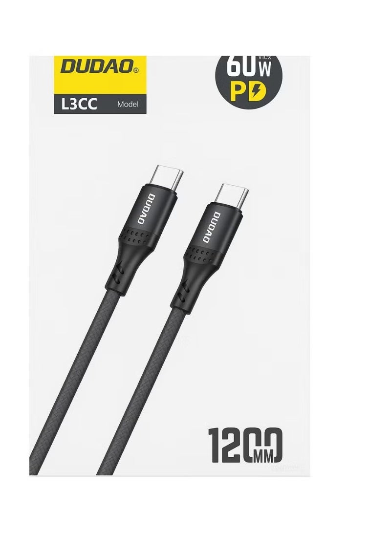 دوداو كابل دوداو للشحن السريع USB-C إلى USB-C PD بقوة 60 واط، بطول 1.2 متر - كابل توصيل طاقة من النوع C لأجهزة الكمبيوتر المحمولة والهواتف - Image 1