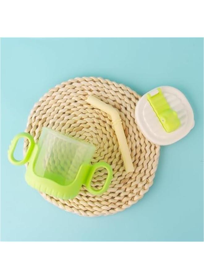 Gonice Baby Training Cup with Lid and Straw, Free-flow Cup, Transition Sippy Cup and Open Cup with Handles, Spill-Proof, Leak-Proof Soft Silicone Spout Cup 300ML (Green) - Image 5