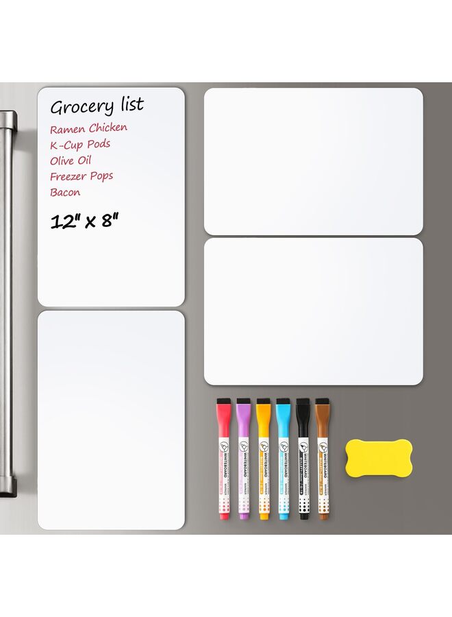 4 قطع من ألواح المسح المغناطيسية للثلاجة، سبورة بيضاء قابلة للمسح للثلاجة مع 6 أقلام تحديد وممحاة واحدة - مفكرة مغناطيسية صغيرة فارغة للمطبخ المنزلي - Image 1
