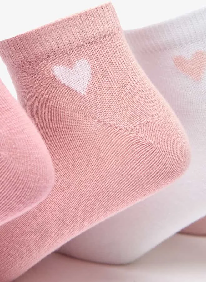 Little Missy Heart Print School Ankle Length Socks - Set Of 5