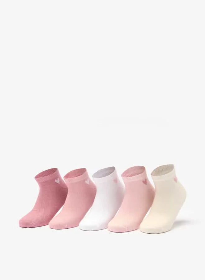Little Missy Heart Print School Ankle Length Socks - Set Of 5