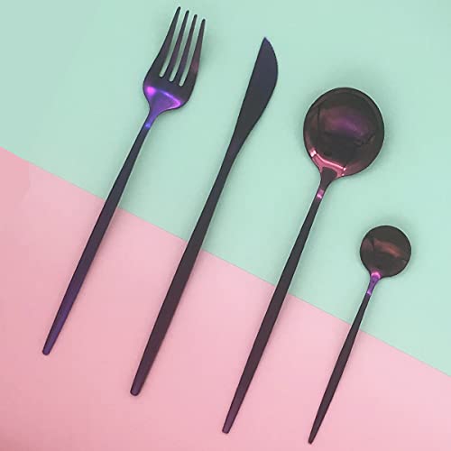 Uniturcky Purple Silverware Set, 24-Piece Stainless Steel Flatware Set Service For 6, Mirror Polished Tableware Cutlery Set Knife Fork And Spoon For Home & Restaurant, Dishwasher Safe - Image 4