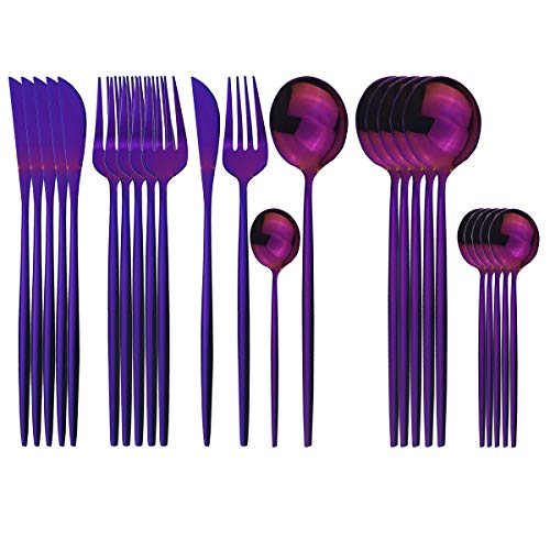 Uniturcky Purple Silverware Set, 24-Piece Stainless Steel Flatware Set Service For 6, Mirror Polished Tableware Cutlery Set Knife Fork And Spoon For Home & Restaurant, Dishwasher Safe - Image 1