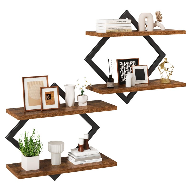 IBUYKE Floating Shelves,15 Inch Wall Shelf Set of 2,Wall Mounted Shelves,2 Tier Hanging Decorative Storage Shelf for Living Room, Bedroom, Bathroom, Kitchen TFS003H-2 - Image 1