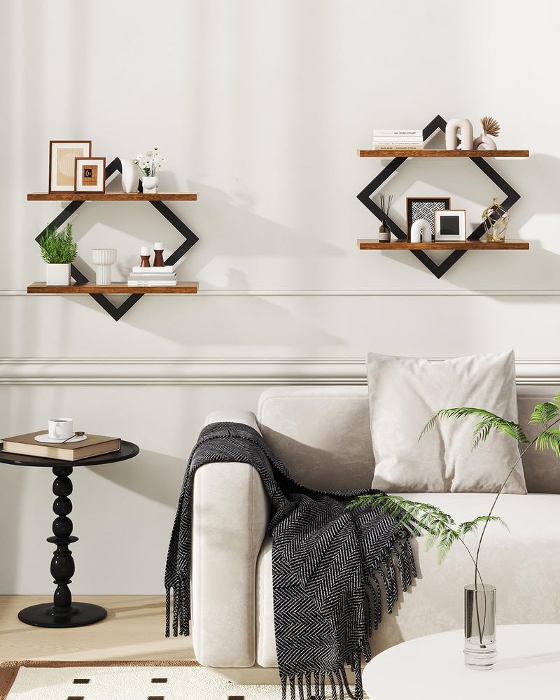 IBUYKE Floating Shelves,15 Inch Wall Shelf Set of 2,Wall Mounted Shelves,2 Tier Hanging Decorative Storage Shelf for Living Room, Bedroom, Bathroom, Kitchen TFS003H-2 - Image 5