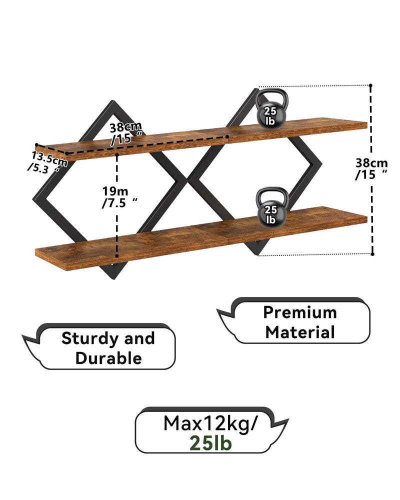 IBUYKE Floating Shelves,15 Inch Wall Shelf Set of 2,Wall Mounted Shelves,2 Tier Hanging Decorative Storage Shelf for Living Room, Bedroom, Bathroom, Kitchen TFS003H-2 - Image 3