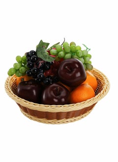 Y&D 3 Pack Woven Breads Baskets, SYOSI 11.5 Inch Poly-Wicker Round Fruit Baskets Stackable Food Serving Holder Imitation Rattan Basket for Kitchen, Restaurant, Outdoor, (Brown, Beige)  - Image 1
