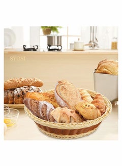 Y&D 3 Pack Woven Breads Baskets, SYOSI 11.5 Inch Poly-Wicker Round Fruit Baskets Stackable Food Serving Holder Imitation Rattan Basket for Kitchen, Restaurant, Outdoor, (Brown, Beige)  - Image 4