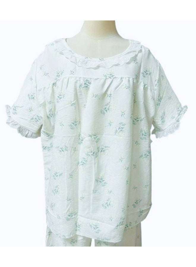 No brands طقم بيجامات نسائية مريحة مطبوعة من القطن والكتان مع كشكشة - Image 2