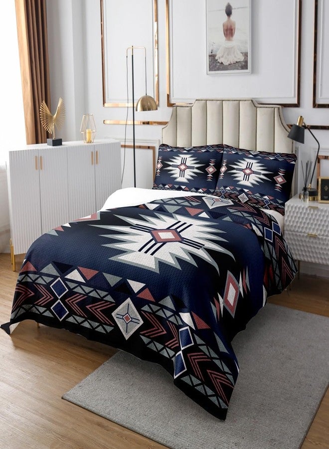 Homewish Southwestern Bedspread King Size,Rustic Farmhouse Western Bedding Set,Kids Adult Geometric Aztec Tribal Arrow Striped Comforter Set Dark Blue Red Vintage Bohemian Quilt Coverlet,2 Pillowcases - Image 2