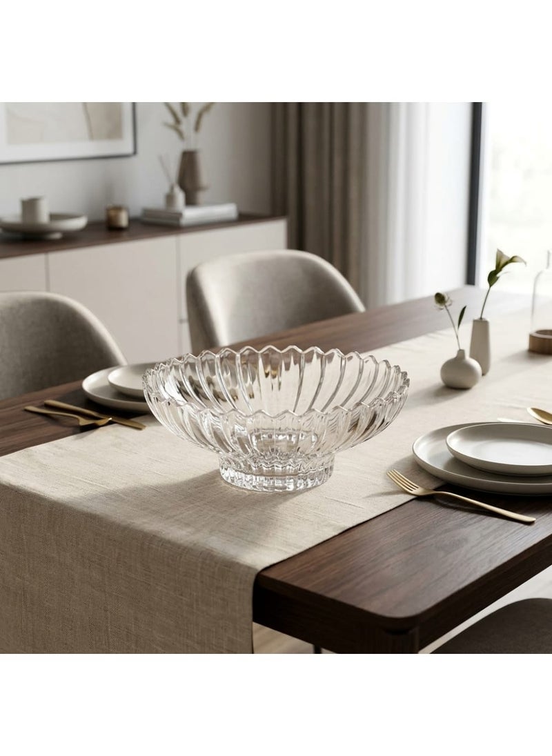 Blinkmax Glass Fruit Bowl with Raised Base, Ribbed Design, Elegant Serving Dish for Fruits and Pastries, for Dining Tables and Gatherings - Transparent - Image 3