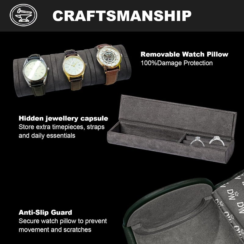 DUKWIN Vegan Leather Watch Roll Traval Case Box with 1 Slots with Removable Pillows and Microfibre Fleece Interior, Portable Watch Display Organizer for Watches/Bracelets for Men & Women - Image 3