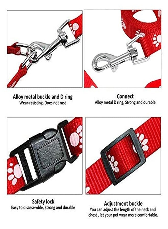 Pups&Pets 10MM Adjustable Nylon Paw Print Design Cute Collar and Leash Set with Bell for Dogs & Cat - (Red) - Image 5
