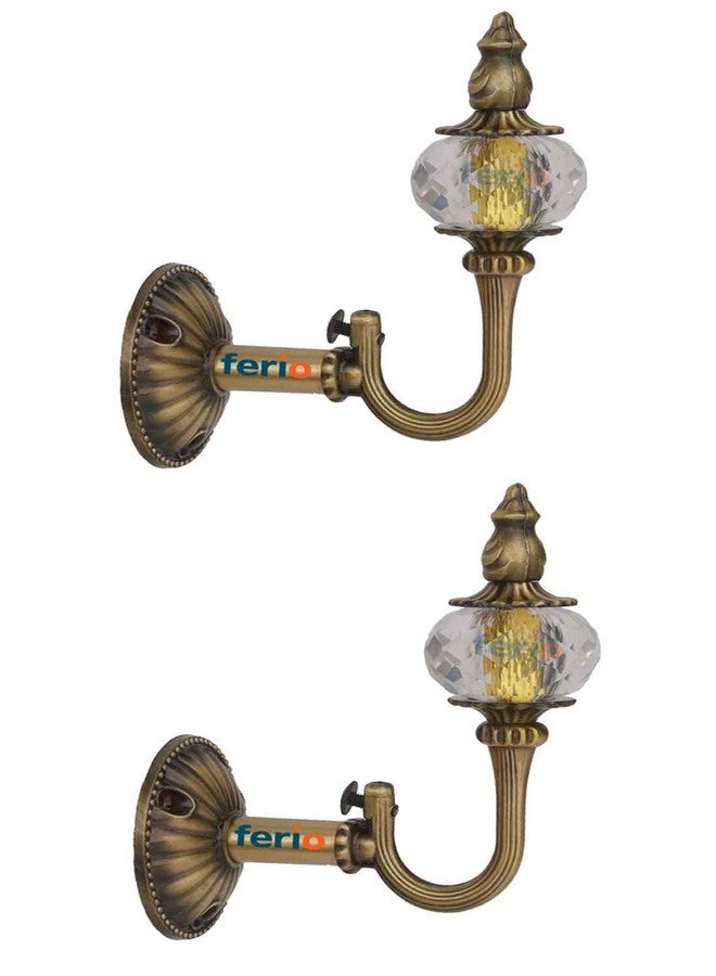 FERIO Curtain Rod Holder and Brackets Set Zinc and Diamond for Door and Window Curtain Accessories 1 Inch Parda Holder Curtain Finials for Home Decor Brass Antique (Pack of 2) - Image 1
