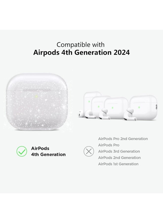 جراب شفاف لامع لسماعات AirPods 4، تصميم براق لغطاء الجيل الرابع من AirPods 2024، غطاء TPU ناعم مقاوم للصدمات لحماية كاملة لسماعات AirPods 4 أثناء الشحن مع مشبك تعليق - شفاف - Image 2