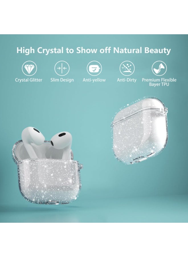 جراب شفاف لامع لسماعات AirPods 4، تصميم براق لغطاء الجيل الرابع من AirPods 2024، غطاء TPU ناعم مقاوم للصدمات لحماية كاملة لسماعات AirPods 4 أثناء الشحن مع مشبك تعليق - شفاف - Image 3