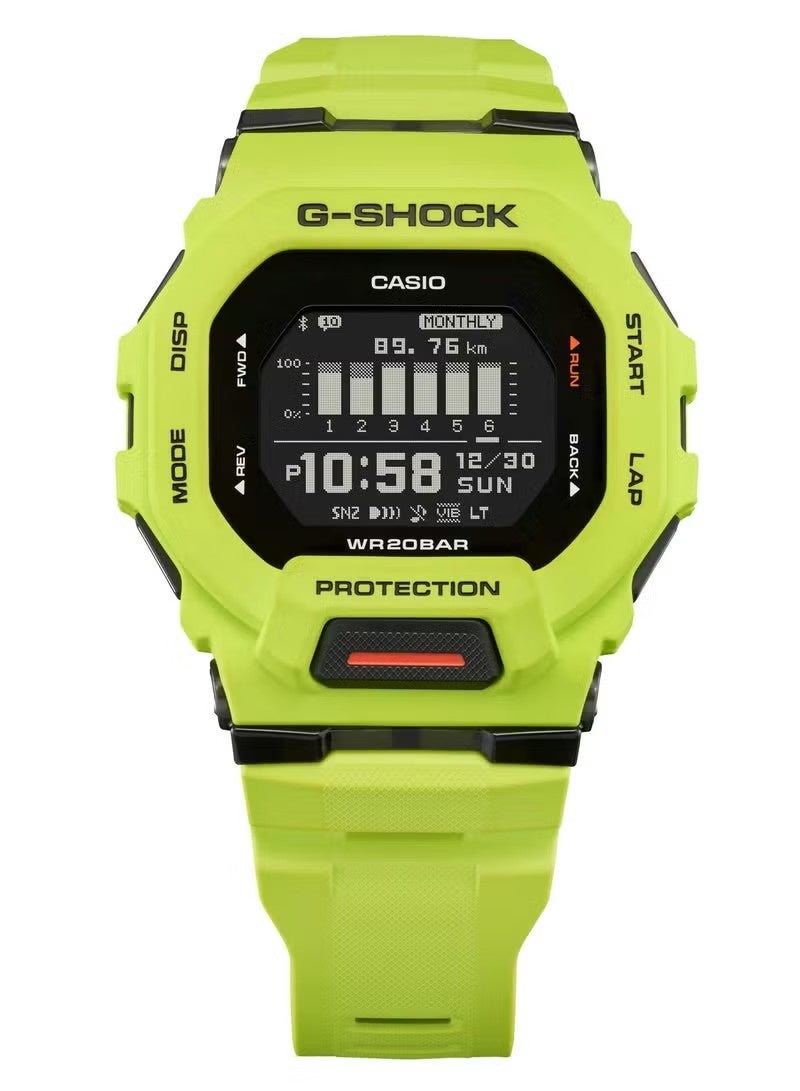 G-SHOCK ساعة جي شوك بلوتوث أنالوج رقمية للرجال باللون الأخضر النيون مع حزام من الراتنج GBD-200-9DR - Image 2