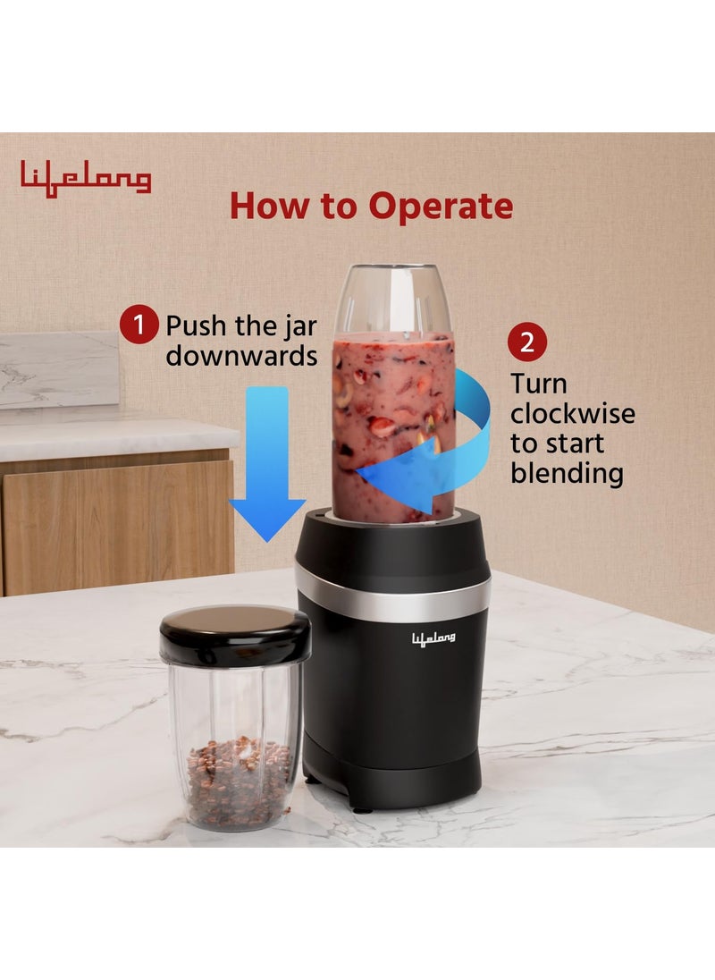 Lifelong - Lifelong Nutri Blender for Smoothies and Juices 100% Copper Motor- 1000 Watt & 22000 RPM | Detachable Handle 3 jars Mixer Grinder, Electric Blender for Kitchen, Fruits & Vegatable, 6 Leaf Blade - Image 1