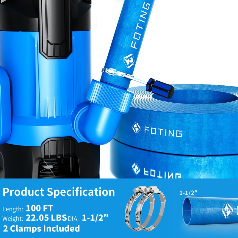 FOTING 100FT Pool Backwash Hose 1-1/2 IN, Heavy-Duty Discharge Hoses PVC Pool Drain Hose, Lay Flat Hose for Pool Drainage, Sump Pumps, Yard, Water Transfer, Weather-Proof Water Pump Hose - Image 2