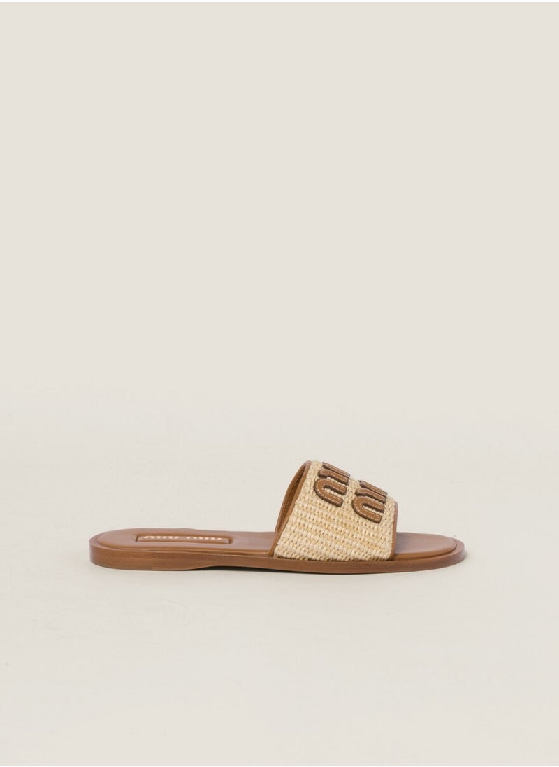 MIU - MIU Raffia-effect woven fabric slides - Image 1