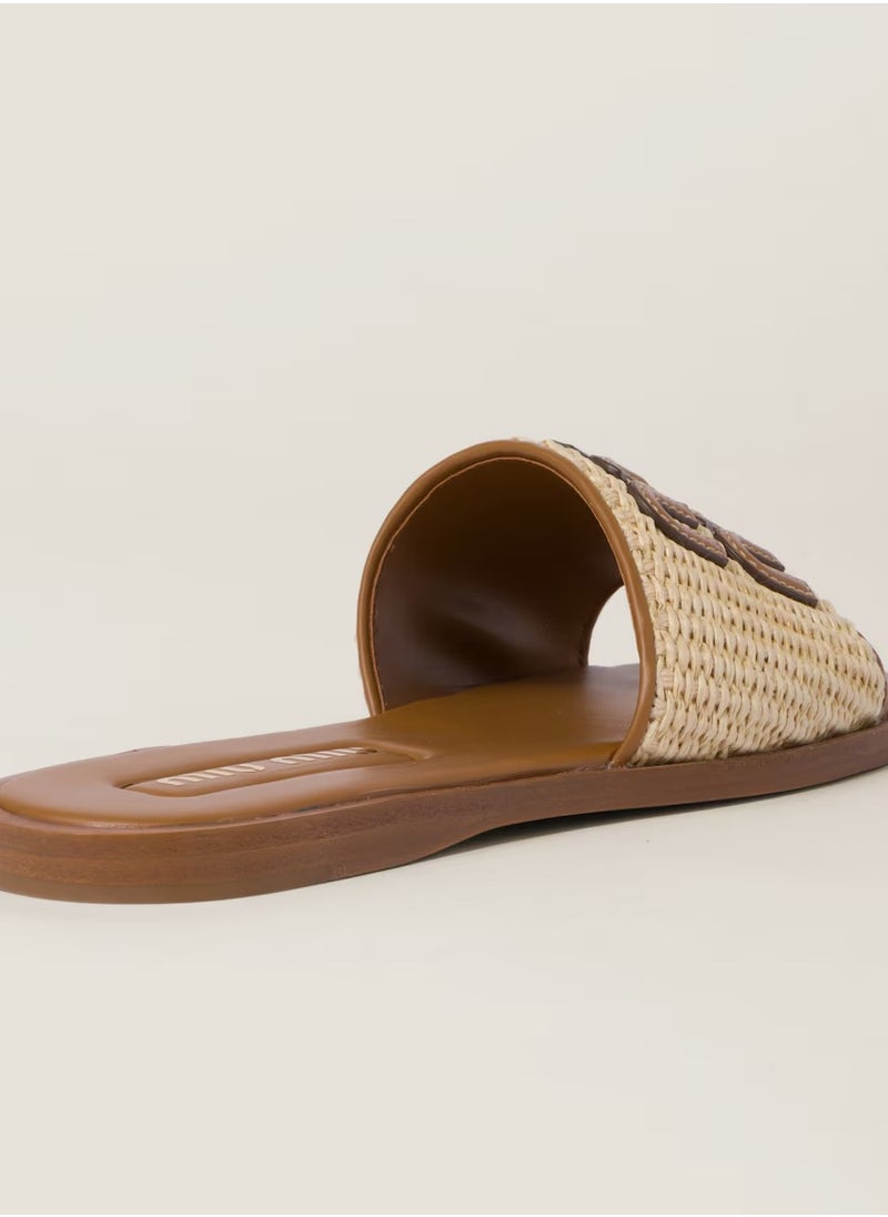 MIU - MIU Raffia-effect woven fabric slides - Image 1