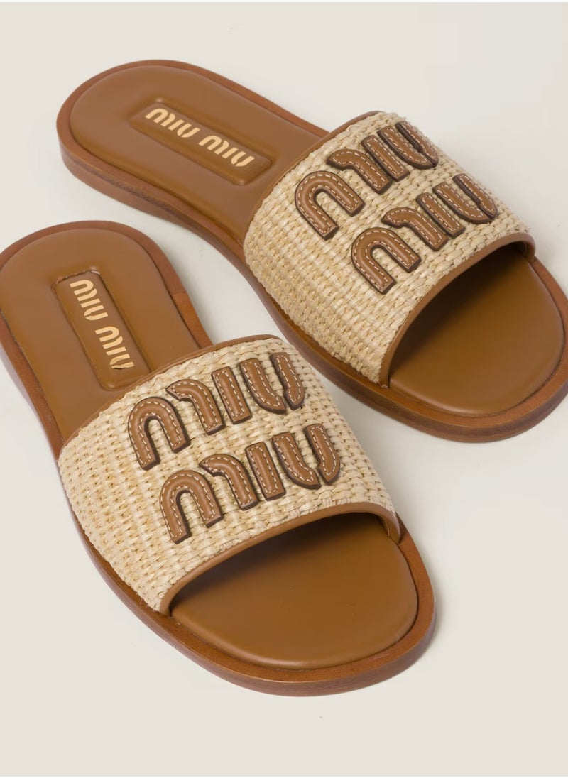 MIU - MIU Raffia-effect woven fabric slides - Image 1