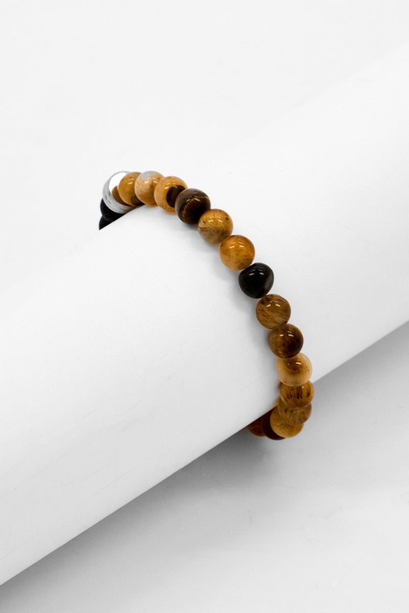 Steeltime Men Tiger Eye And Lava Beaded Stainless Steel Bracelet, Multicolor - Image 1
