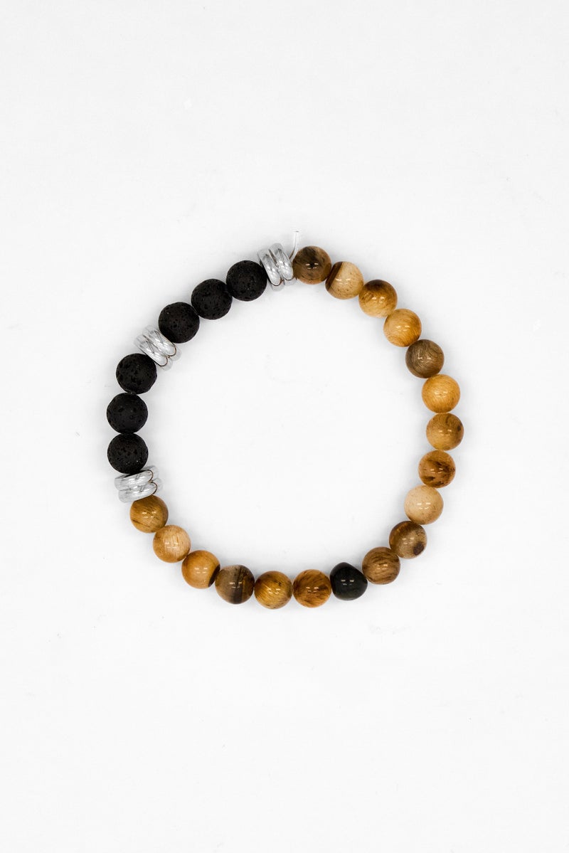 Steeltime Men Tiger Eye And Lava Beaded Stainless Steel Bracelet, Multicolor - Image 2