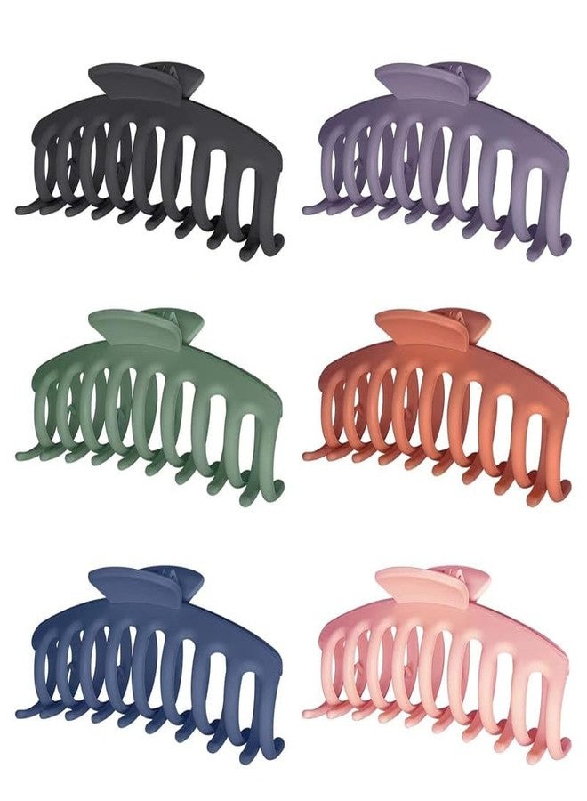 Minta 6Pack 4.4 Inch Large Hair Claw Clips for Women, Double Row Teeth Big Matte Strong Hold Nonslip Hair Clips Rectangular Neutral Jaw Clip, claw clips for for Women Thin Thick Curly Hair - Image 1