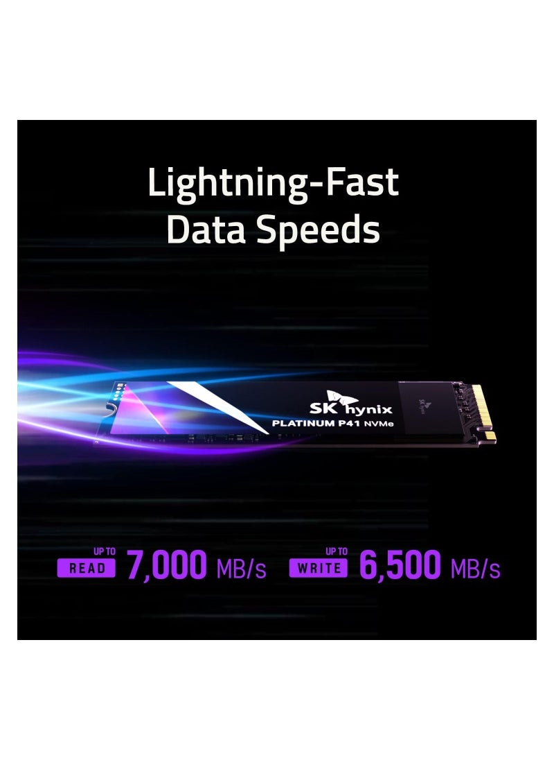 SK hynix Platinum P41 2TB PCIe NVMe Gen4 M.2 2280 Internal Gaming SSD, Up to 7,000MB/S, Compact M.2 SSD Form Factor SSD - Internal Solid State Drive with 176-Layer NAND Flash