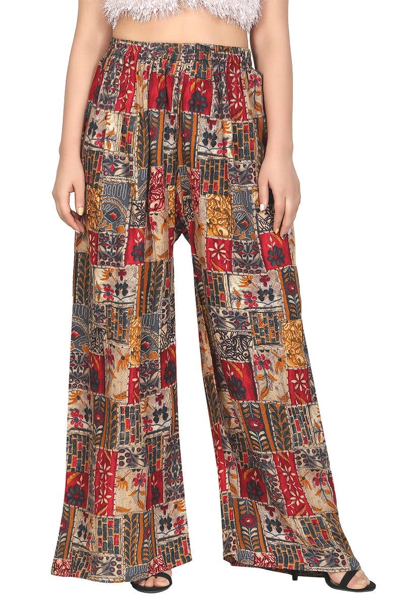 ZEN Women's Plus Size Mid Rise Palazzo - 5Xl - Waist Size Up To 58 (Printed) Loose Printed Multicolor - Image 1