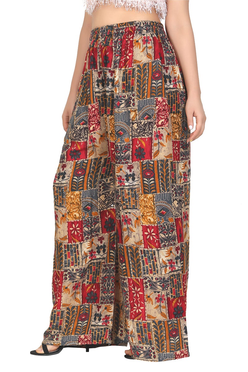 ZEN Women's Plus Size Mid Rise Palazzo - 5Xl - Waist Size Up To 58 (Printed) Loose Printed Multicolor - Image 3