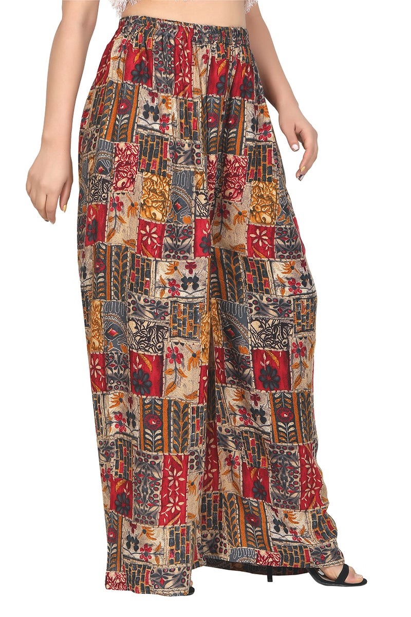 ZEN Women's Plus Size Mid Rise Palazzo - 5Xl - Waist Size Up To 58 (Printed) Loose Printed Multicolor - Image 2