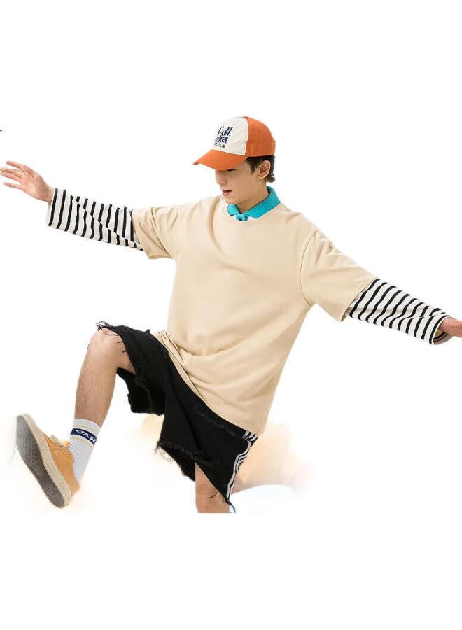 GENIOLAMODE تي شيرت قطن للرجال صيفي تنفس بسيط بأكمام قصيرة لون بني أخضر 2XL - Image 1